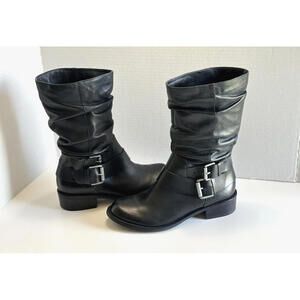 Matisse Robbie Women's Black Leather Pull On Mid Calf Buckles Moto Boots Sz 6.5M